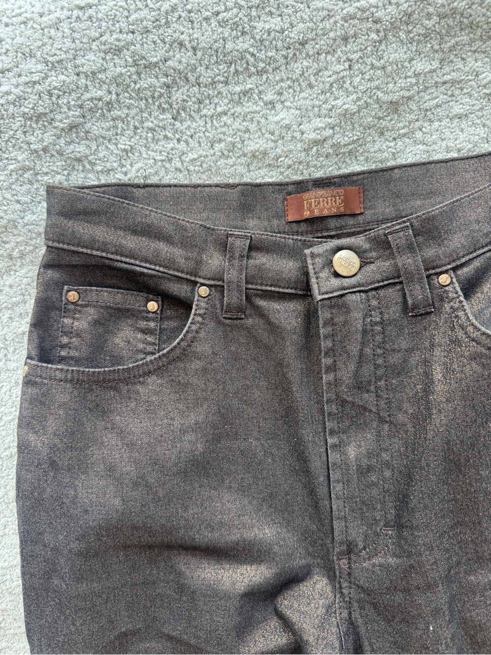 Vintage Gianfranco Ferré Women's Straight Leg Jeans - Golden Shimmer Black